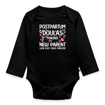 Postpartum Doulas making new parent look easy - Organic Longsleeve Baby Bodysuit - black - Front