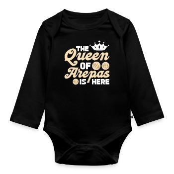 la reine des arepas est ici Design - Body Bébé bio manches longues - noir - Devant