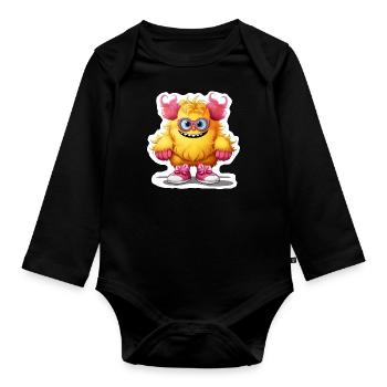 Gelbes Girly Monster - Baby Bio-Langarm-Body - Schwarz - Vorne