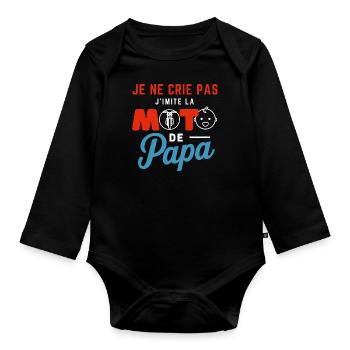 Papas Motorrad - Imitieren Sie den Klang! - Baby Bio-Langarm-Body - Schwarz - Vorne