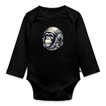 Silver space chimpanzee - Organic Longsleeve Baby Bodysuit - black - Front