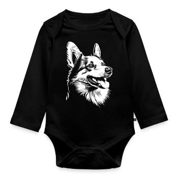 Corgi - Dog Fan - Organic Longsleeve Baby Bodysuit - black - Front