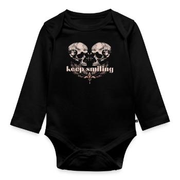 keep smiling - Organic Longsleeve Baby Bodysuit - black - Front