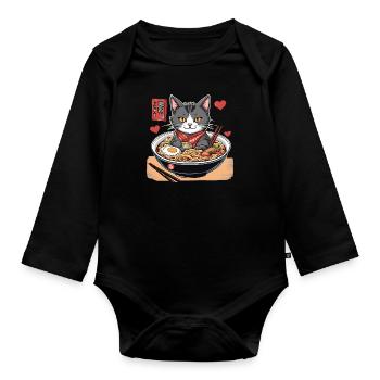 Miso Ramen Cat Lover - Organic Longsleeve Baby Bodysuit - black - Front