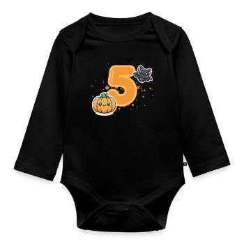Halloween Birthday Number Child Fifth Birthday - Organic Longsleeve Baby Bodysuit - black - Front