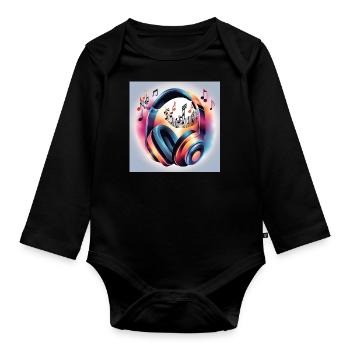 Musik Melodie Kopfhörer mit Noten - Baby Bio-Langarm-Body - Schwarz - Vorne