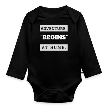"Adventure Begins at home" - Baby Bio-Langarm-Body - Schwarz - Vorne