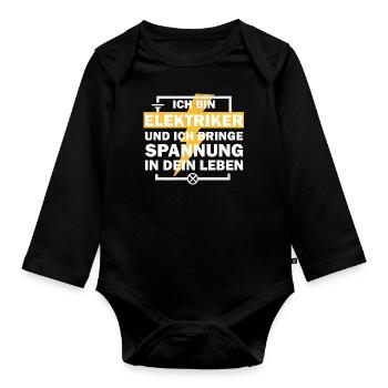 Elektriker - Ich bringe Spannung in dein Leben - Baby Bio-Langarm-Body - Schwarz - Vorne