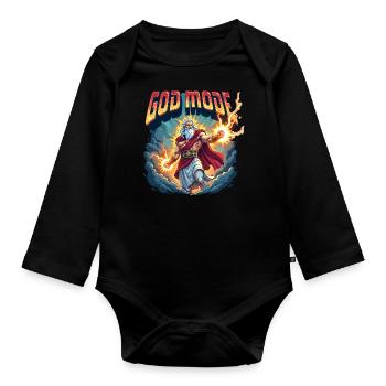 God Mode - Zeus throws lightning in the clouds - Organic Longsleeve Baby Bodysuit - black - Front