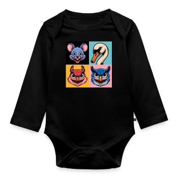 Pop Art Souris Cygne Écureuil Hibou Halloween - Body Bébé bio manches longues - noir - Devant
