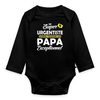 papa et urgentiste / futur papa exceptionnel - Body Bébé bio manches longues - noir - Devant