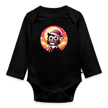 Lustige bunte Weihnachtseule mit Nikolausmütze - Baby Bio-Langarm-Body - Schwarz - Vorne