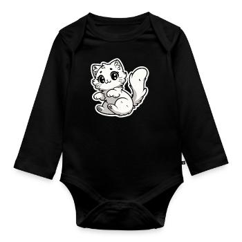 Playful Kitten - Paws Up - Organic Longsleeve Baby Bodysuit - black - Front