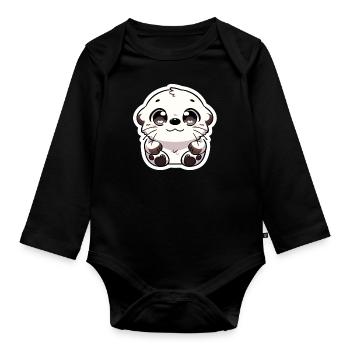 Adorable Otter - Cuddly and Cute - Organic Longsleeve Baby Bodysuit - black - Front
