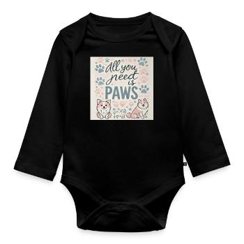 All you need is paws - Organic Longsleeve Baby Bodysuit - black - Front