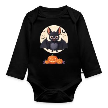 Bat Pumpkin Halloween Costume Kids Cute - Organic Longsleeve Baby Bodysuit - black - Front