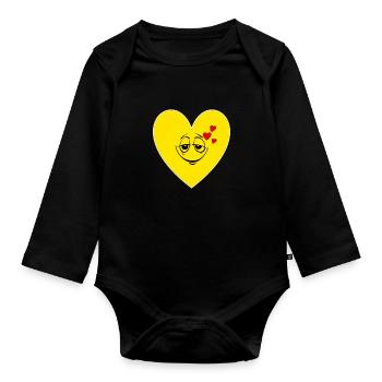 Smiley Heart Happiness Happy Joy Love - Organic Longsleeve Baby Bodysuit - black - Front