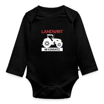 Farmer in action Farmer Funny saying nature - Organic Longsleeve Baby Bodysuit - black - Front