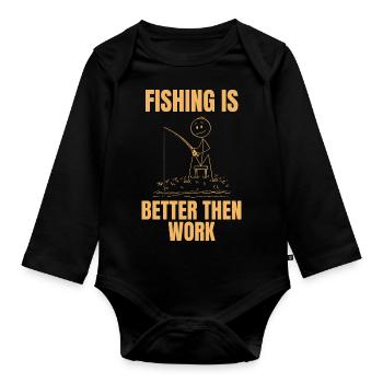 La pêche est plus efficace que le travail - Stickman Angler - Body Bébé bio manches longues - noir - Devant