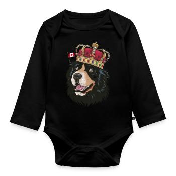 Cartoon Terre-Neuve, motif mignon avec couronne - Body Bébé bio manches longues - noir - Devant