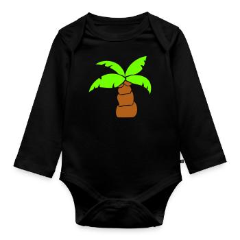 Palme Insel Baum Strand Urlaub Kokosnuss Meer Cool - Baby Bio-Langarm-Body - Schwarz - Vorne