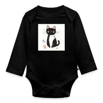 POD Cat Fußabdruck 2 - Baby Bio-Langarm-Body - Schwarz - Vorne