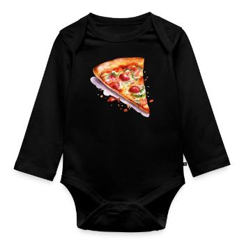pizza - Baby Bio-Langarm-Body - Schwarz - Vorne
