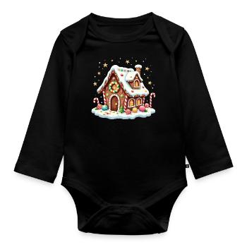 Weihnachtliches Lebkuchenhaus Zuckerstange X-Mas - Baby Bio-Langarm-Body - Schwarz - Vorne