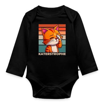 Katze Katastrophe Katerstrophe Lustig Spruch - Baby Bio-Langarm-Body - Schwarz - Vorne