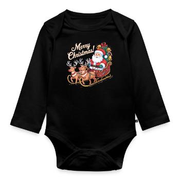 Santa Claus Reindeer Sleigh Merry Christmas - Organic Longsleeve Baby Bodysuit - black - Front