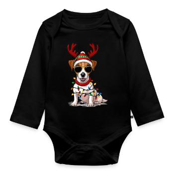 Jack Russell de Noël - Body Bébé bio manches longues - noir - Devant