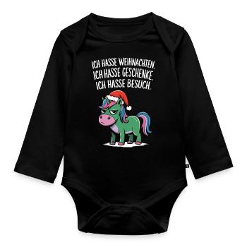 Ich hasse Weihnachten Geschenke Einhorn Lustig - Baby Bio-Langarm-Body - Schwarz - Vorne