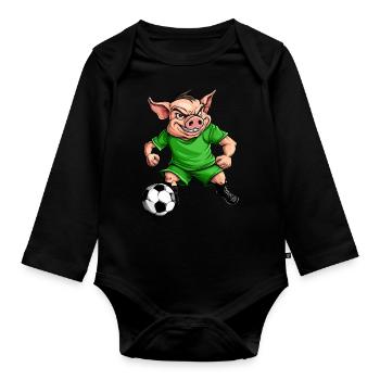green soccer piggy - Organic Longsleeve Baby Bodysuit - black - Front