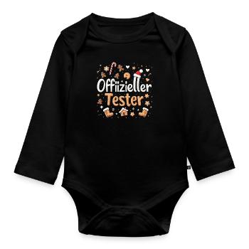 Official Tester Christmas Joy with Gingerbread - Organic Longsleeve Baby Bodysuit - black - Front