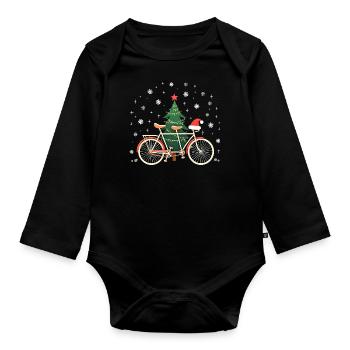 Vélo Noël Lumières Vintage Cyclisme - Body Bébé bio manches longues - noir - Devant