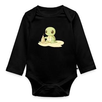 Turtle playing with sandcastle - Turtles - Organic Longsleeve Baby Bodysuit - black - Front