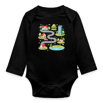 Vatertag mit Autos - Auto Spielmatte - Baby Bio-Langarm-Body - Schwarz - Vorne