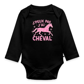 J'Peux Pas J'Ai Cheval Rose - Body Bébé bio manches longues - noir - Devant