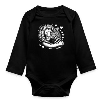 Leo and Zebra Love and Friendship - Organic Longsleeve Baby Bodysuit - black - Front