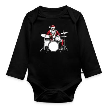 Vintage Santa - Schlagzeug-Set Humor - Baby Bio-Langarm-Body - Schwarz - Vorne