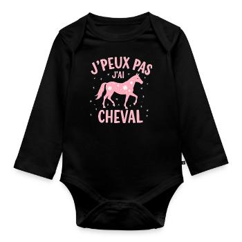 J'Peux Pas J'Ai Cheval Rose - équitation - Baby Bio-Langarm-Body - Schwarz - Vorne