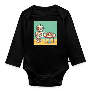 Pizza Bot - Organic Longsleeve Baby Bodysuit - black - Front