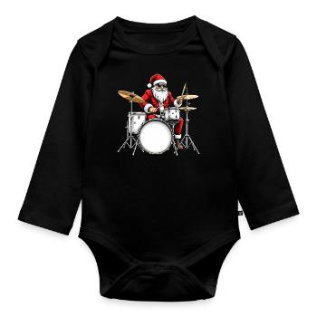 Batterie du Père Noël. Batteur vintage - Body Bébé bio manches longues - noir - Devant