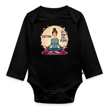 Stricken & Meditieren Stricken Ist Meine Therapie - Baby Bio-Langarm-Body - Schwarz - Vorne