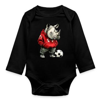 Nashorn Fussballer rot - Baby Bio-Langarm-Body - Schwarz - Vorne