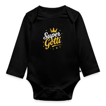 Firmgötti Taufgötti Göti Fragen Super Götti - Baby Bio-Langarm-Body - Schwarz - Vorne