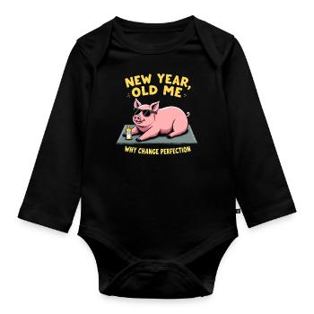 Nouvel An, je drôle de blague, cochon relaxant - Body Bébé bio manches longues - noir - Devant