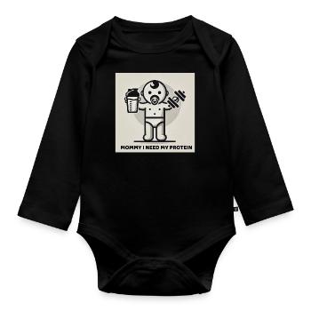 Protein Power Baby - Organic Longsleeve Baby Bodysuit - black - Front