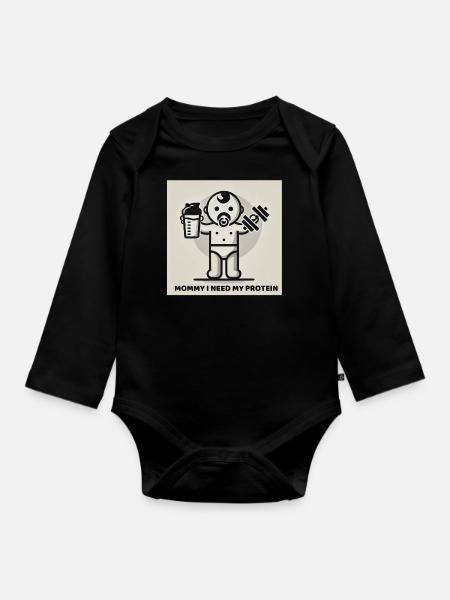 Protein Power Baby - Organic Longsleeve Baby Bodysuit - black