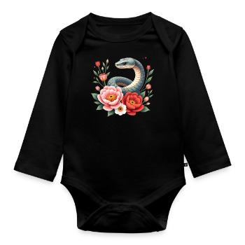 Frohes Neujahr 2025 - Schlange - Baby Bio-Langarm-Body - Schwarz - Vorne